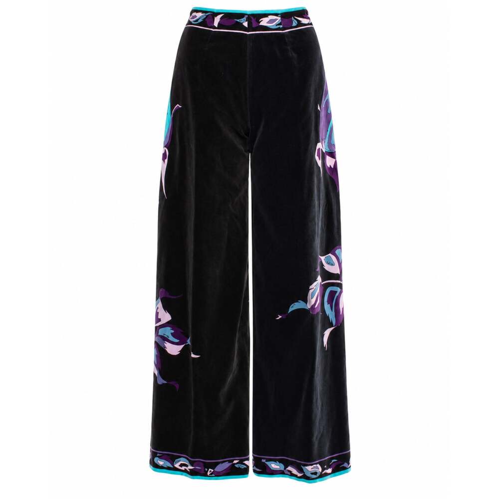 Emilio Pucci Vintage 1971 Velvet Wide-Leg Pants with Rose Bud Pattern Size 12